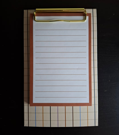 Mini porte-bloc avec pince dorée et bloc-notes ligné "Rétro Chic"