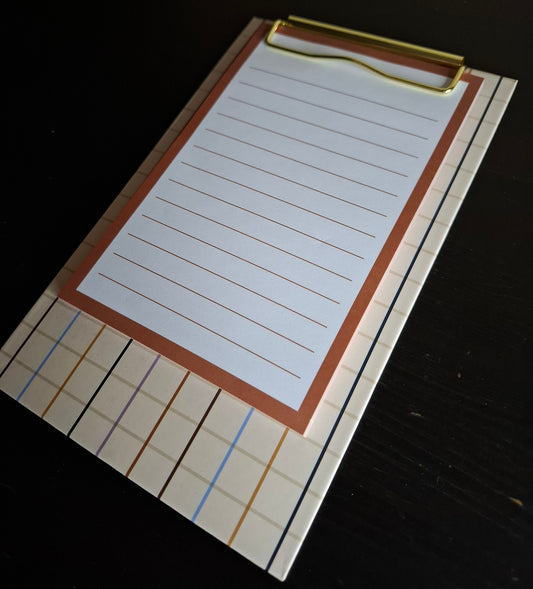 Mini porte-bloc avec pince dorée et bloc-notes ligné "Rétro Chic"